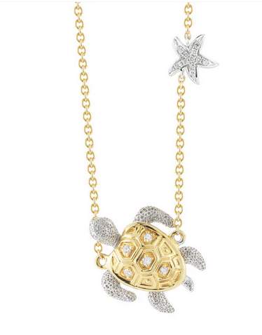 14k Diamond Turtle With Starfish