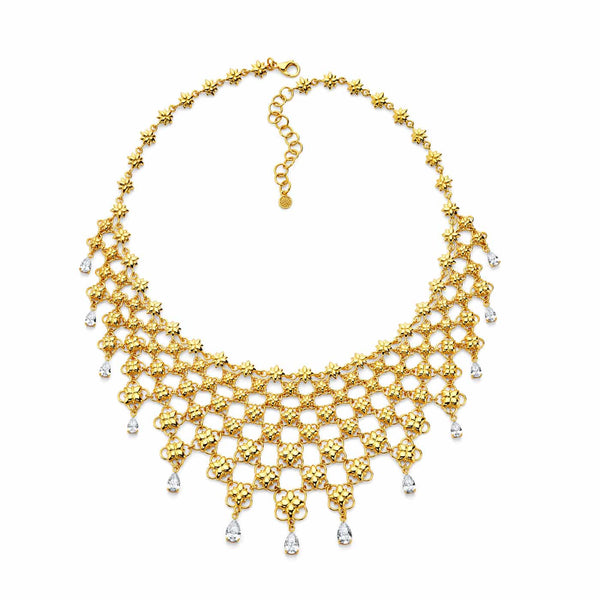 Mesh Bib Necklace with Diamonds