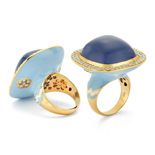 CHALCEDONY ENAMEL Flower Ring Set