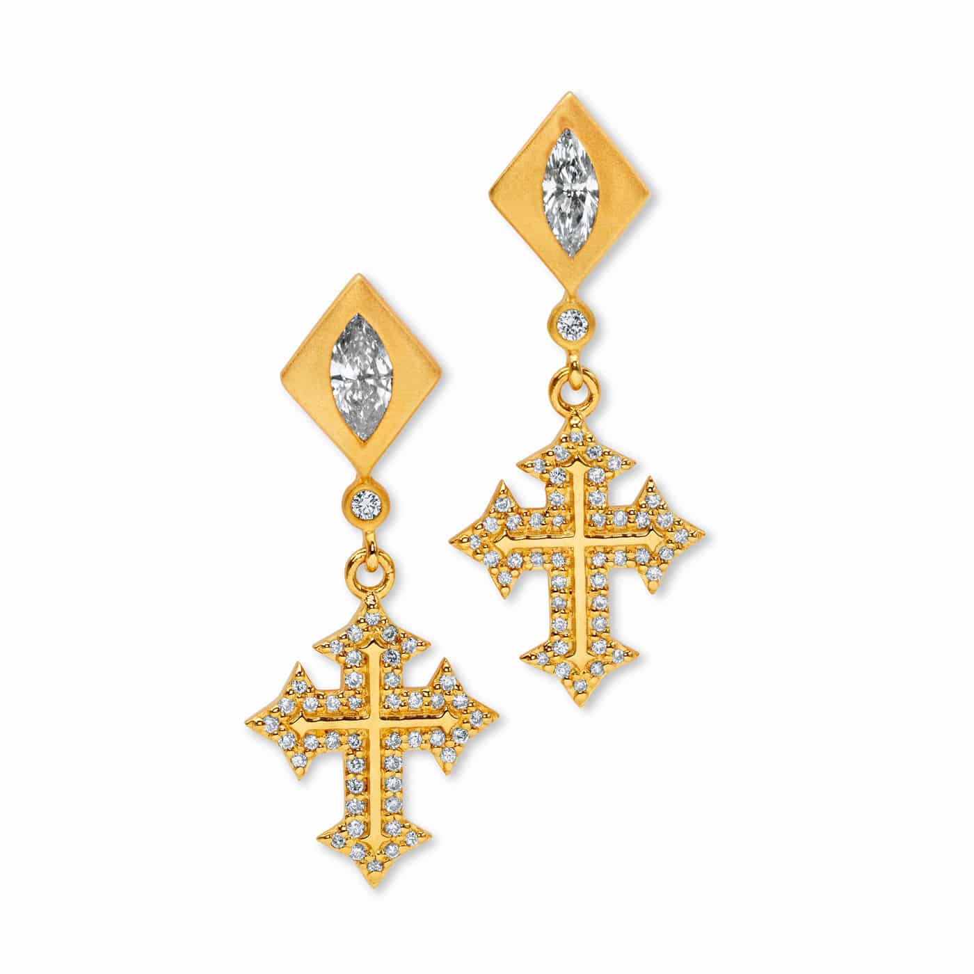 Dainty Pave Cross Earrings