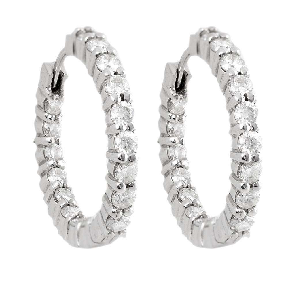 ROBERTO COIN 18K WG INSIDE OUT DIAMOND HOOPS