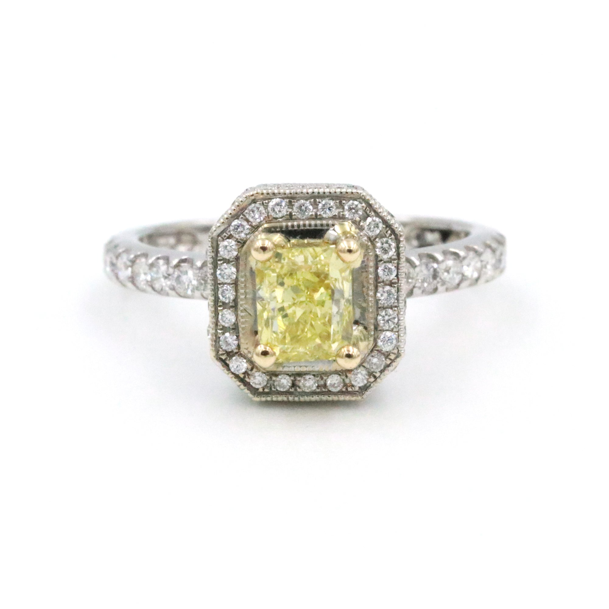 14KW YELLOW DIAMOND RING DIAMOND HALO