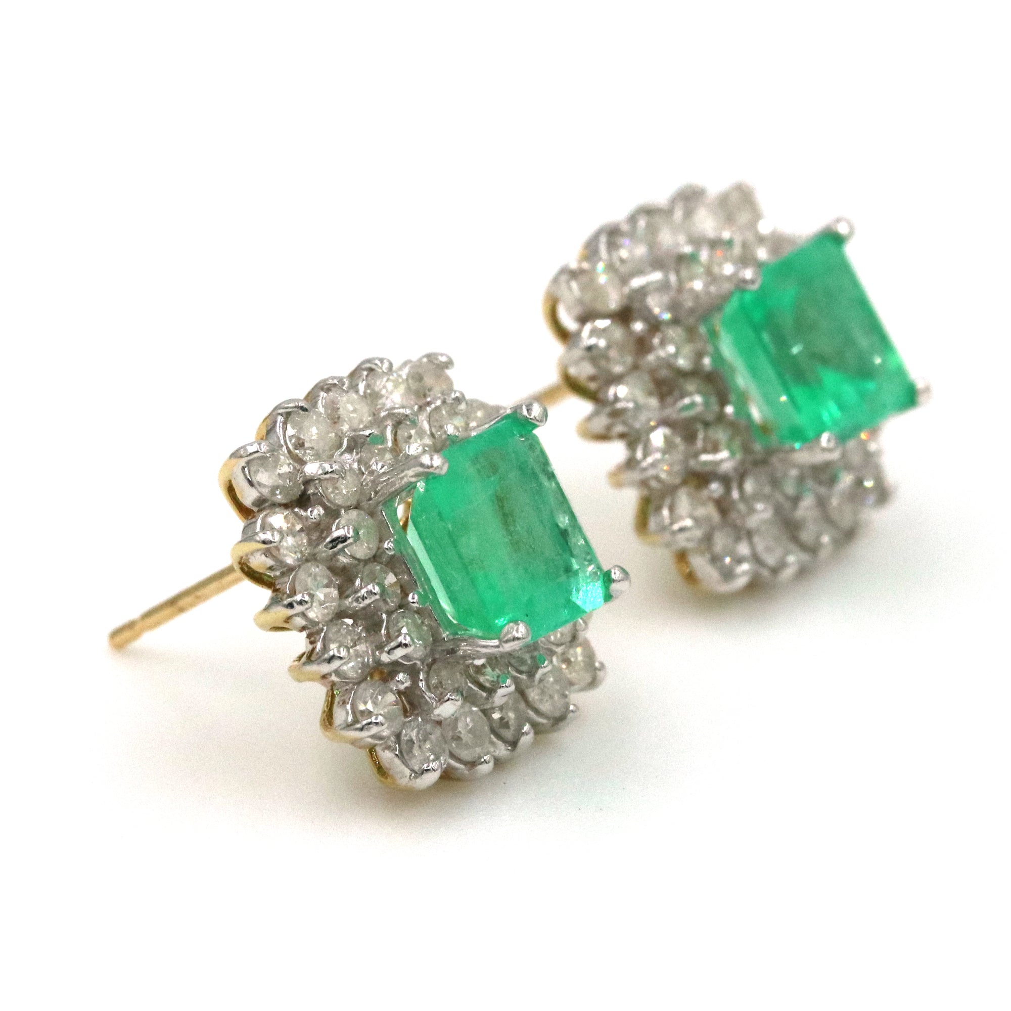 14K EMERALD AND DIAMOND EARRINGS