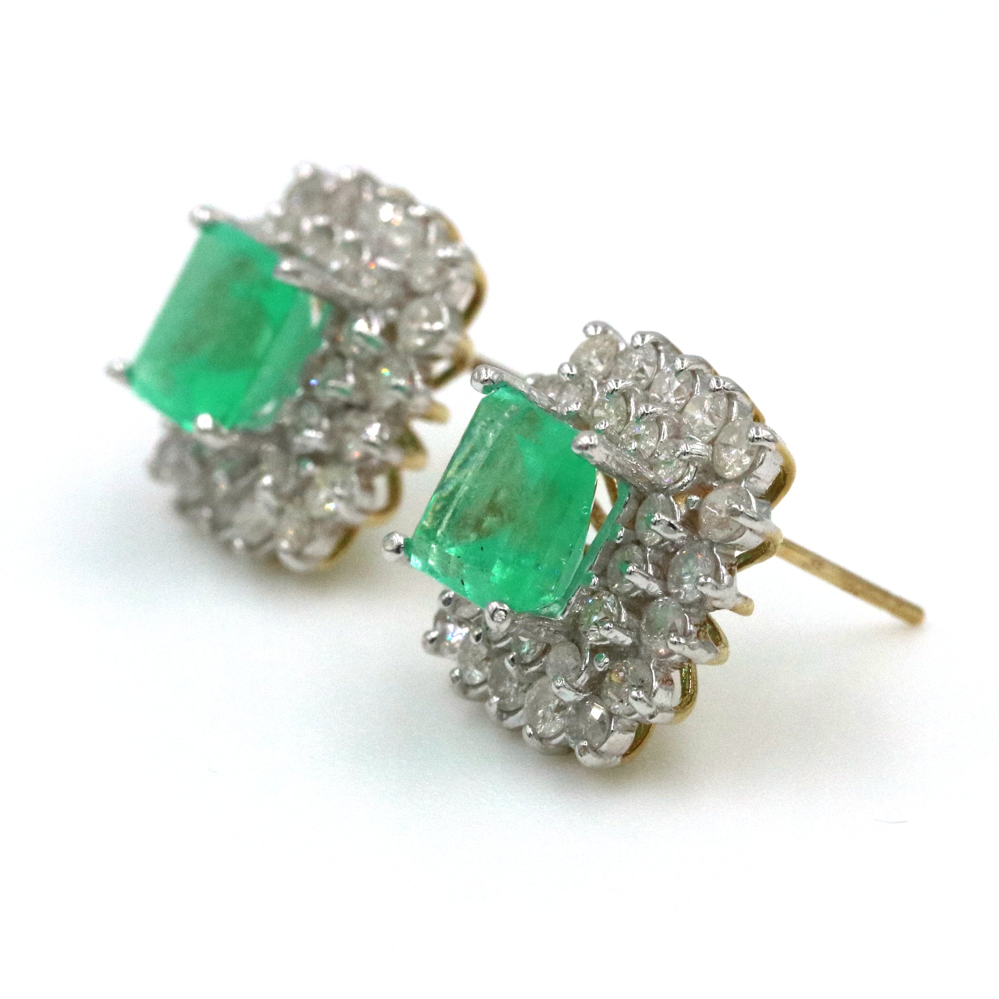 14K EMERALD AND DIAMOND EARRINGS