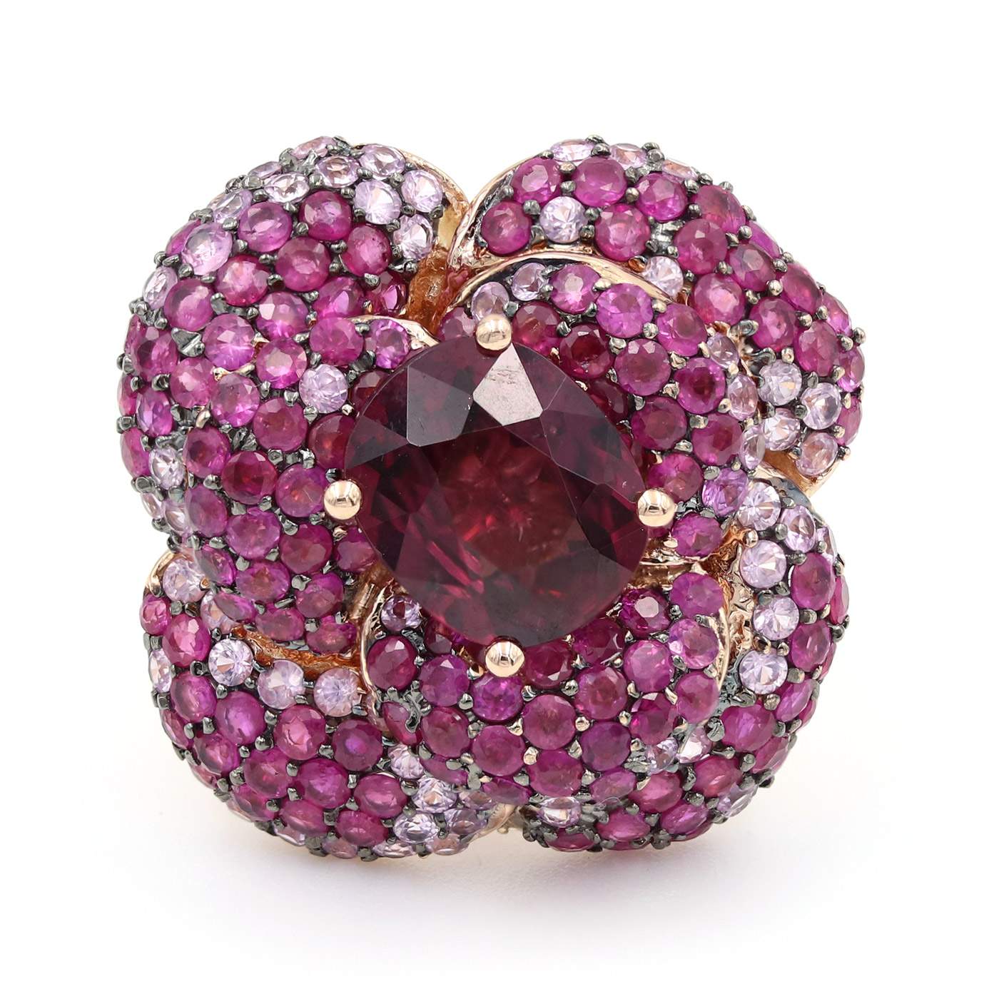 ROSE GOLD GARNET WITH PINK SAPPHIRE AND RUBY RING