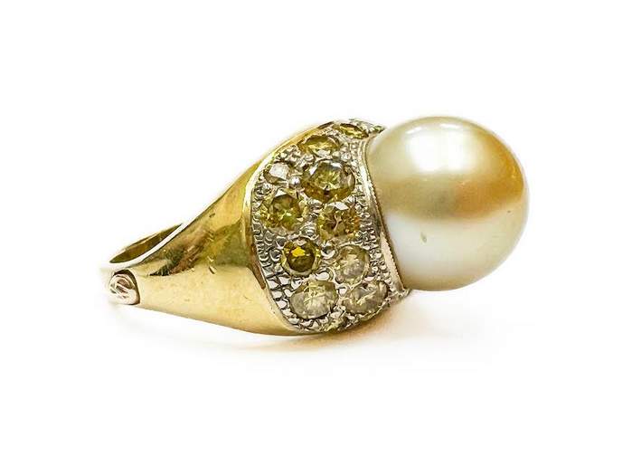 18K PEARL DIAMOND RING