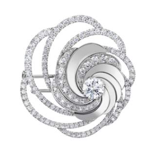 Debeers 18K White gold Aria Gold and Diamond Swirl Pin/Pendant