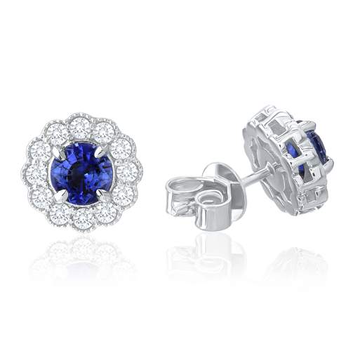 14K SAPPHIRE DIAMOND STUD EARRINGS