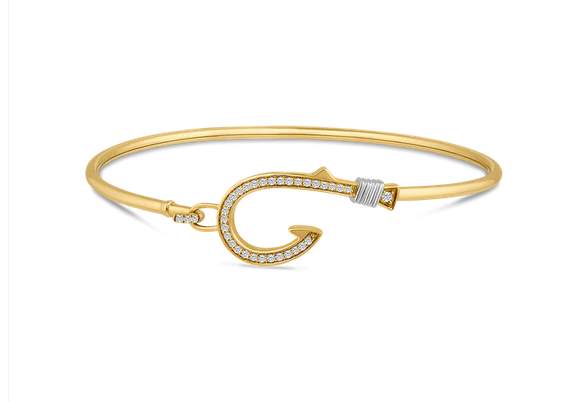 14K WHITE FISH HOOK BANGLE