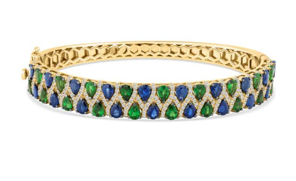 14KY SAPPHIRE/GREEN GARNET BANGLE BRACELET