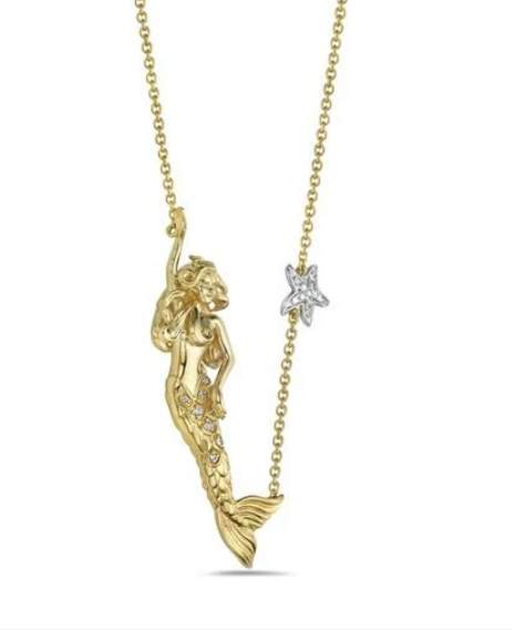 14K DIAMOND MERMAID STARFISH NECKLACE