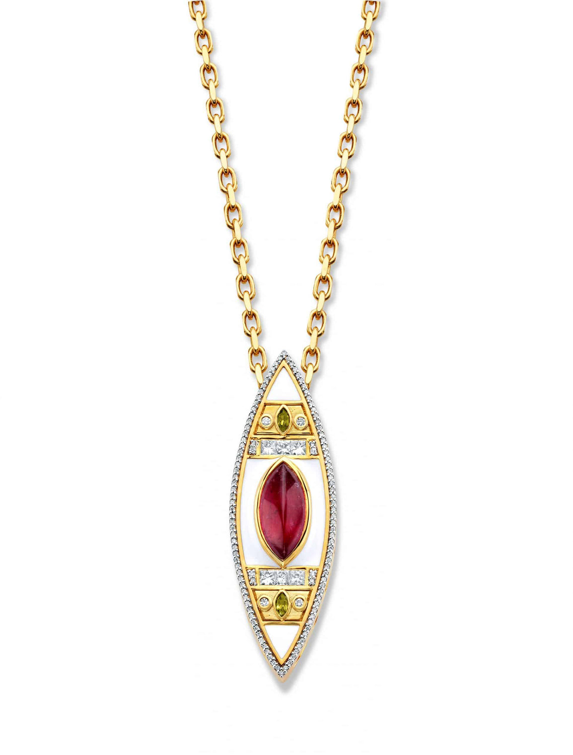 RUBELLITE ENAMEL LANTERN PENDANT