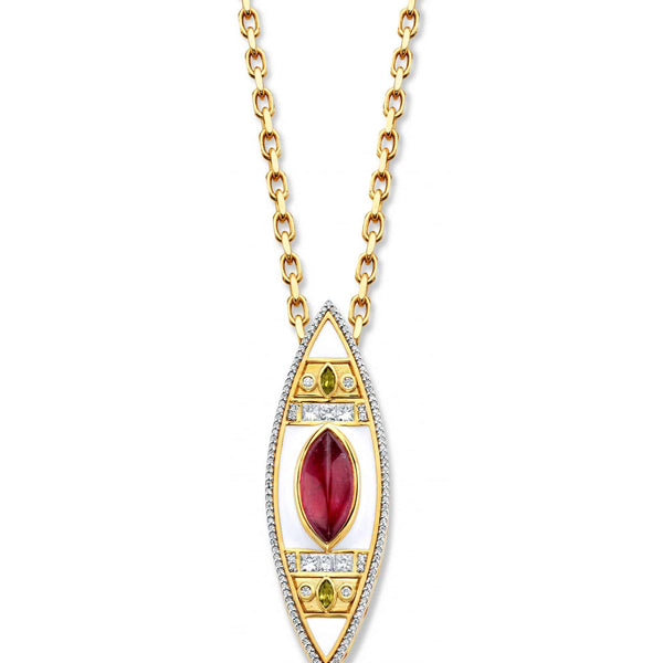 RUBELLITE ENAMEL LANTERN PENDANT