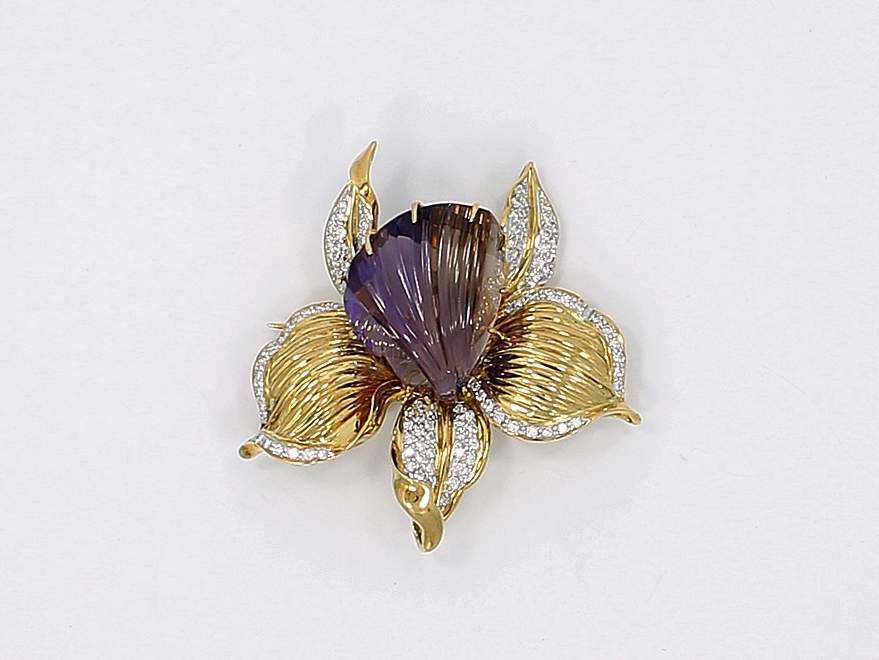 Amethyst And Diamond Orchid Pin