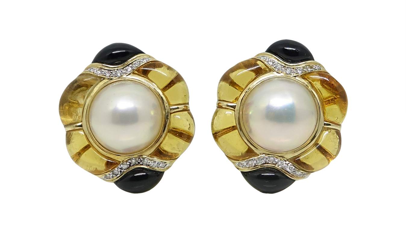 DIAMOND ONYX PEARL EARRINGS