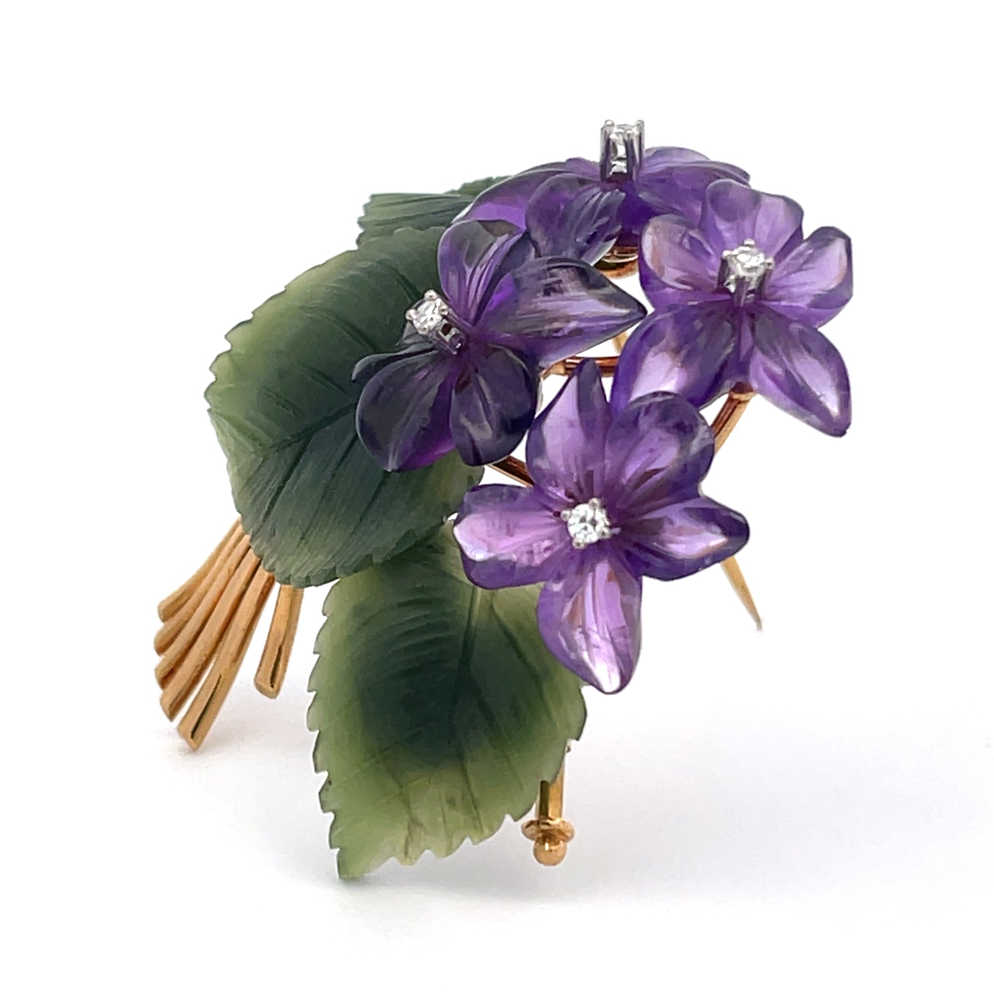 JBH Pin Amethyst Carved Flowers