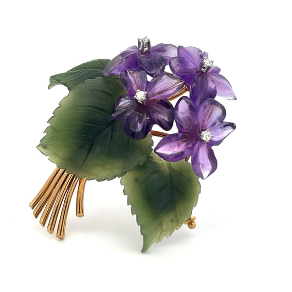 JBH Pin Amethyst Carved Flowers