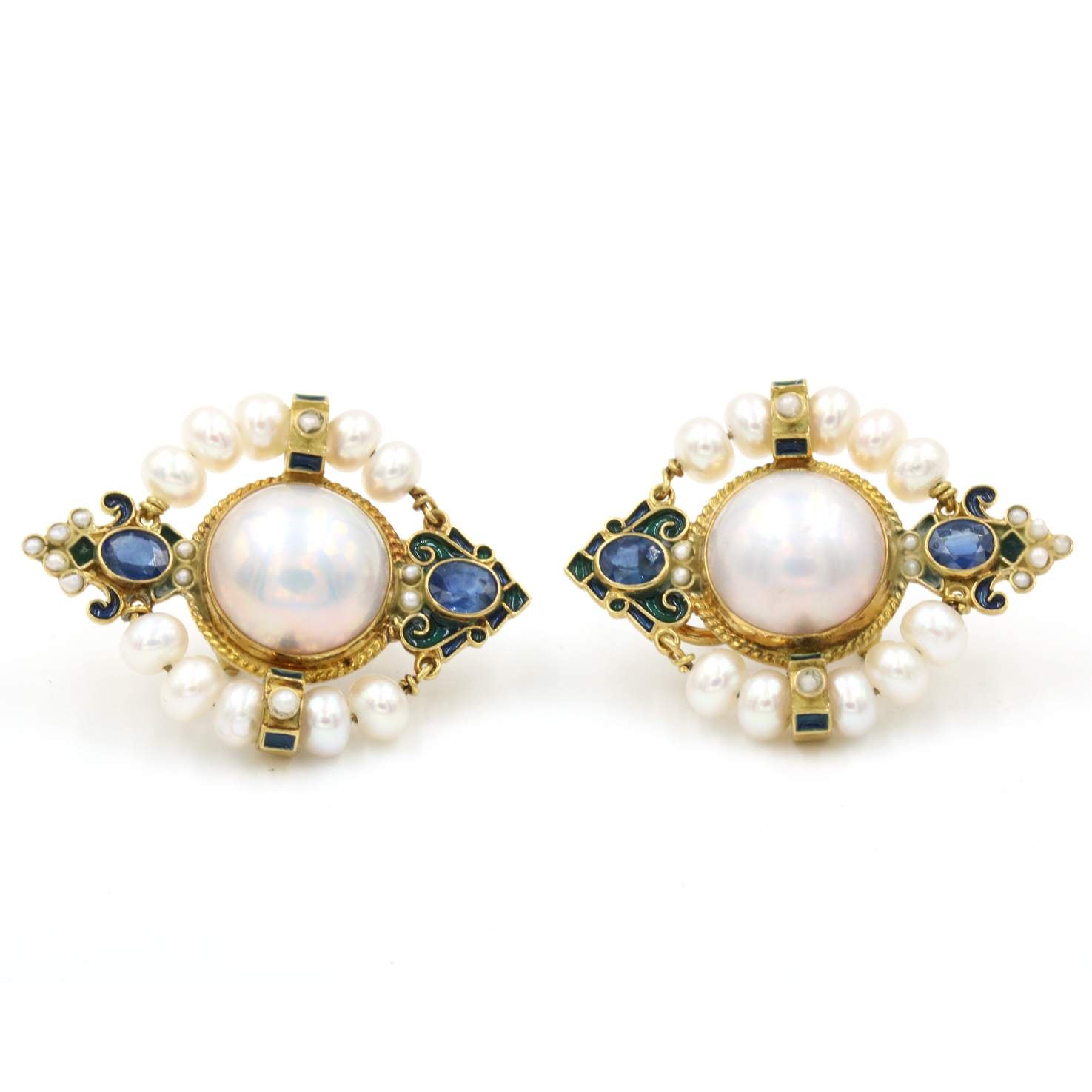 PERCOSSI PAPI PEARL AND SAPPHIRE EARRINGS