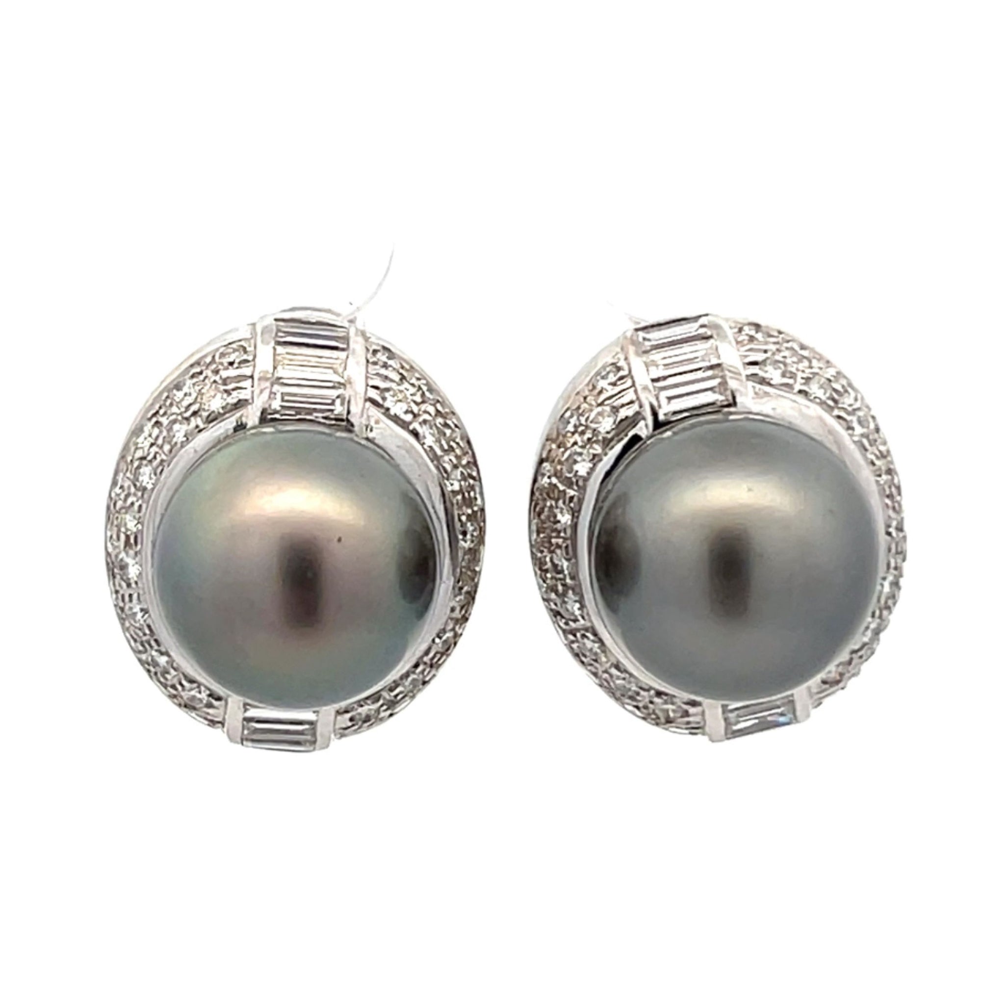 Tahitian Pearls And Diamond Stud Earrings