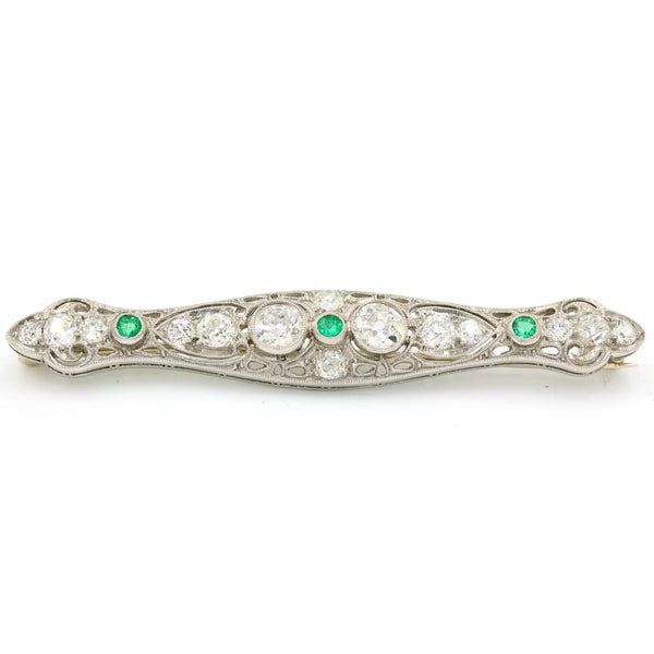 Emerald & Diamond Vintage Pin