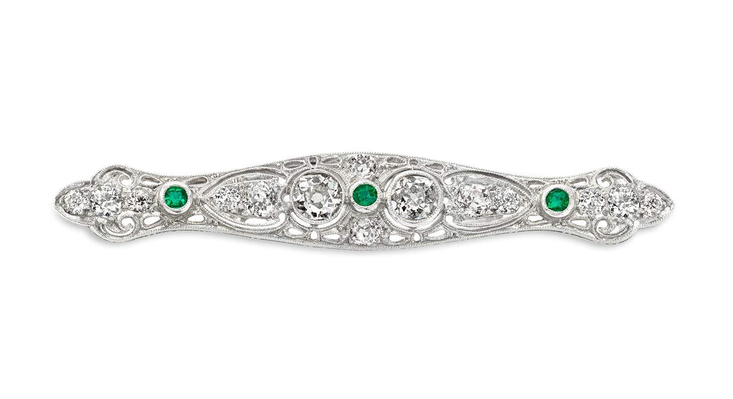 Emerald & Diamond Vintage Pin