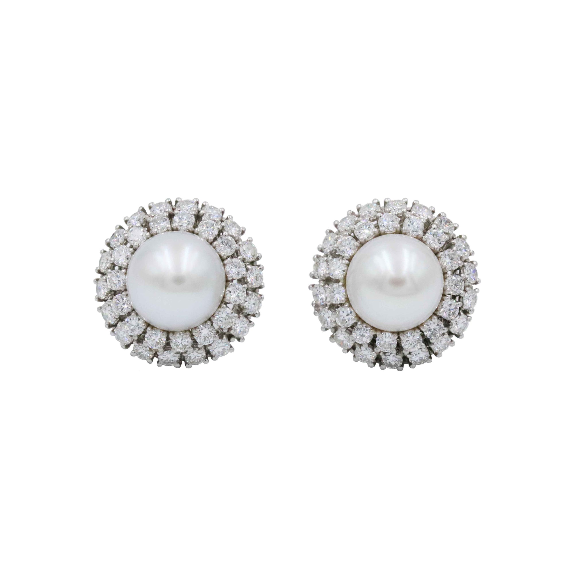 PLATINUM & 18K WHITE GOLD PEARL EARRINGS WITH DIAMONDS