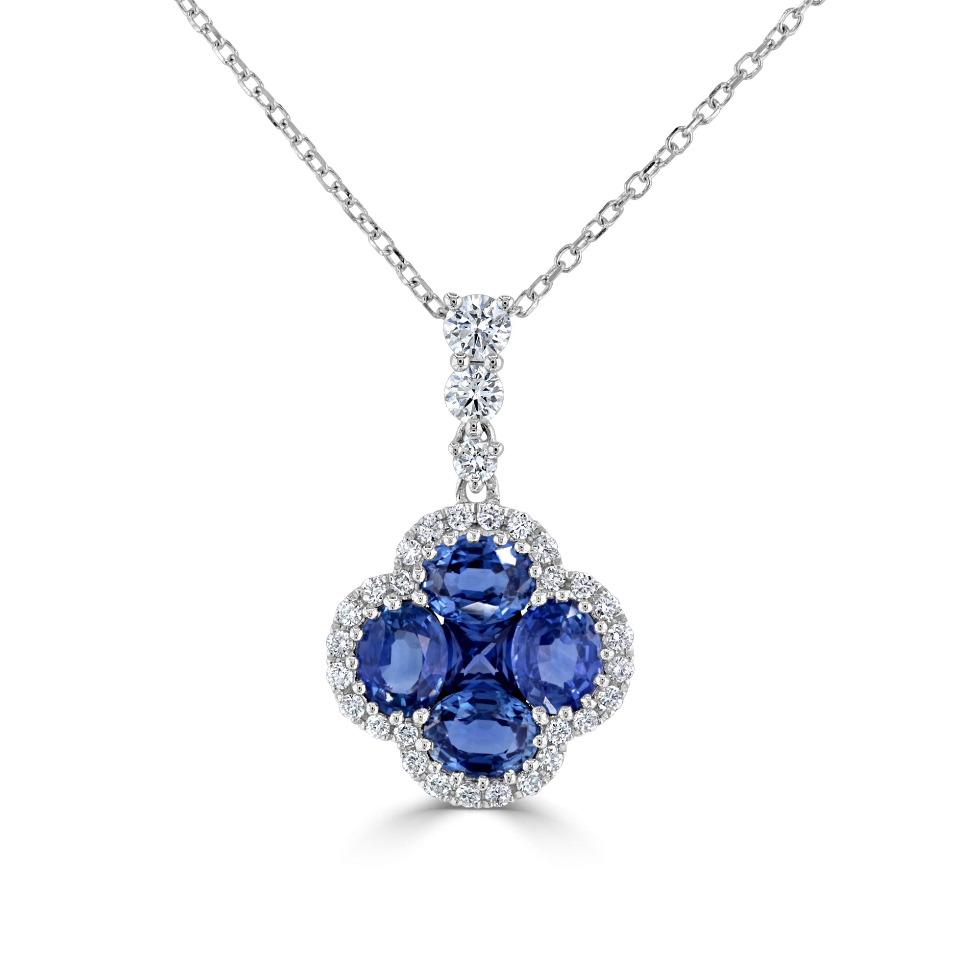 Sapphire And Diamond Clover Pendant Necklace