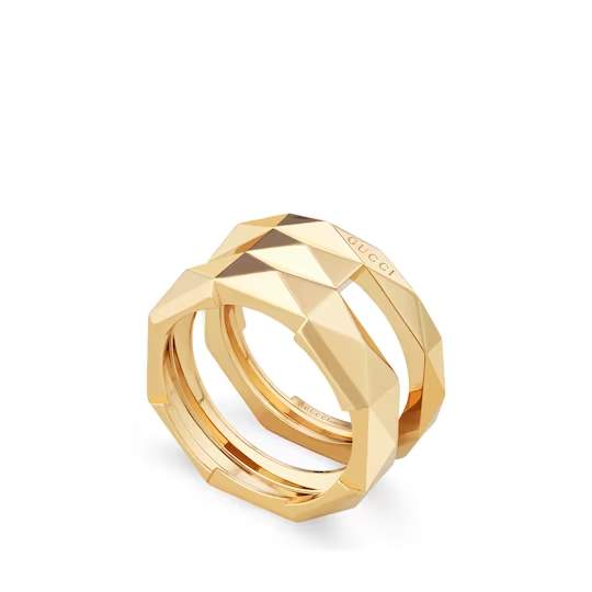 Gucci Link To Love Geometric Studded Double Ring