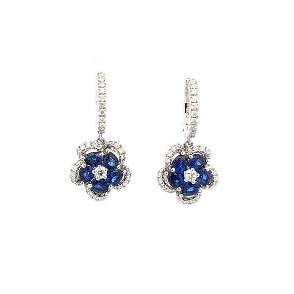 Sapphire And Diamond Flower Earrings