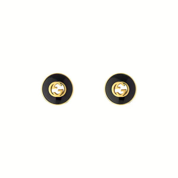 Gucci Interlocking G Onyx Stud Earrings