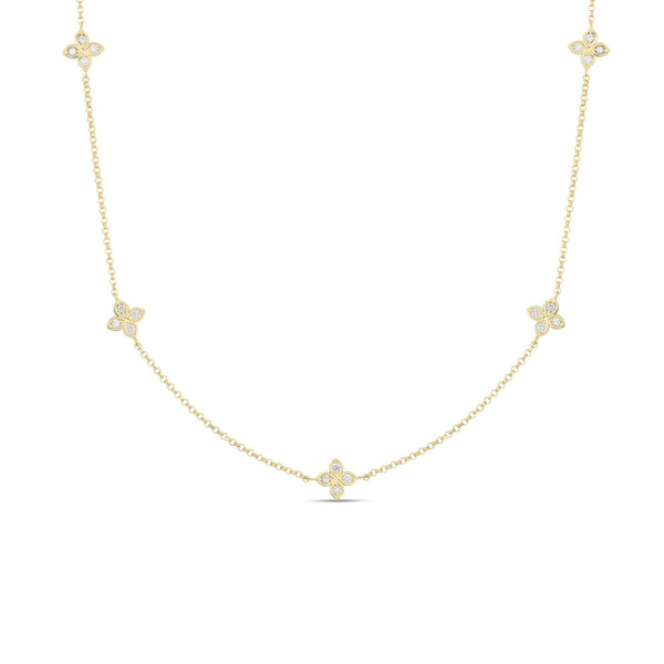 Roberto Coin Love By The Inch, 5 Station, Diamond Flower Necklace