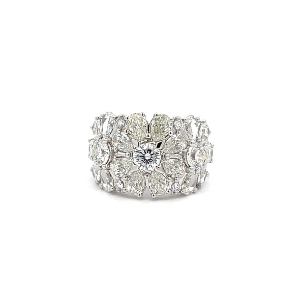 Christopher Designs Wide 3 Flower Diamond Ring