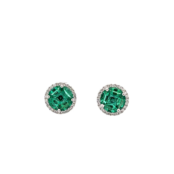 Emerald Round Clover Stud Earrings