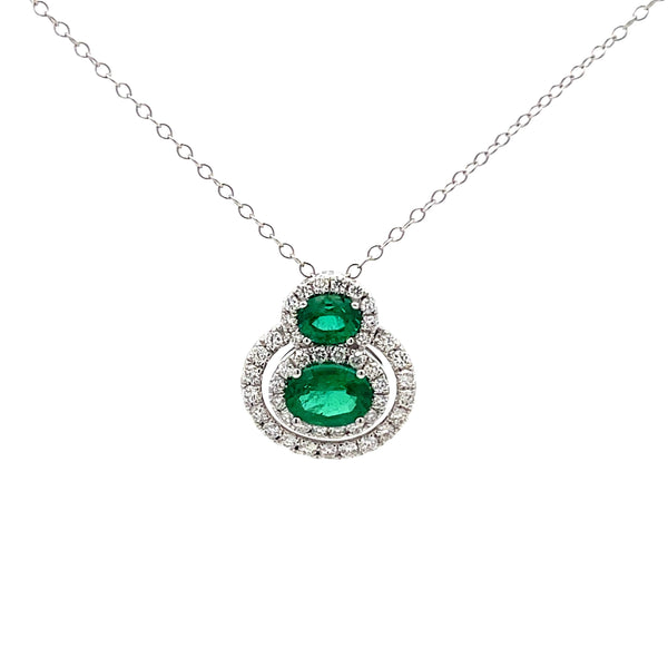 Emerald Double Round Pendant Necklace