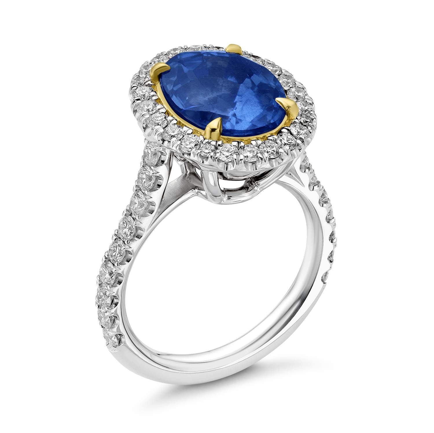 SAPPHIRE AND DIAMOND HALO RING