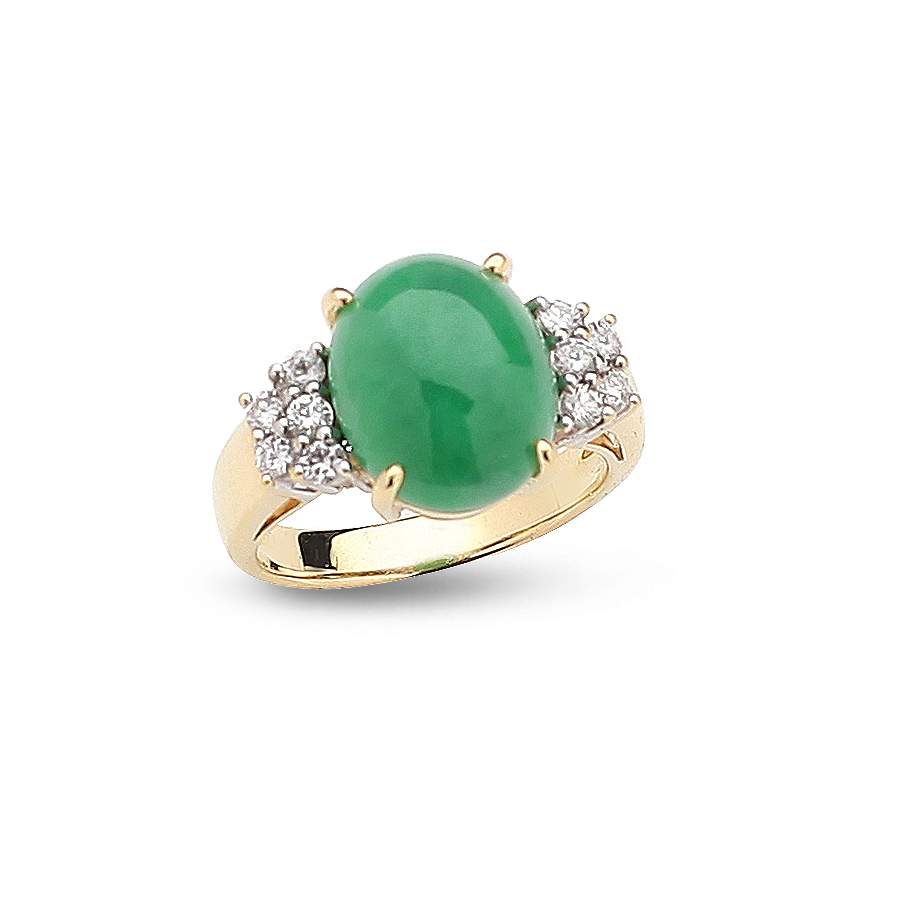 18KT YELLOW GOLD DIAMOND AND JADE RING