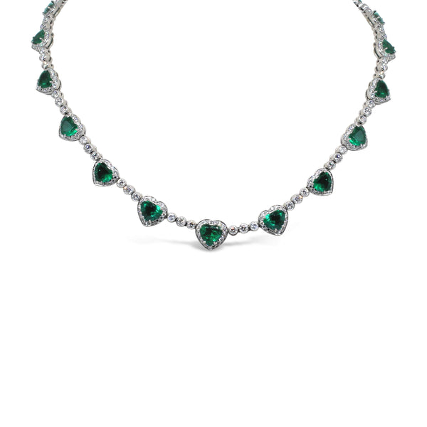 18KT WHITE GOLD EMERALD AND DIAMOND NECKLACE