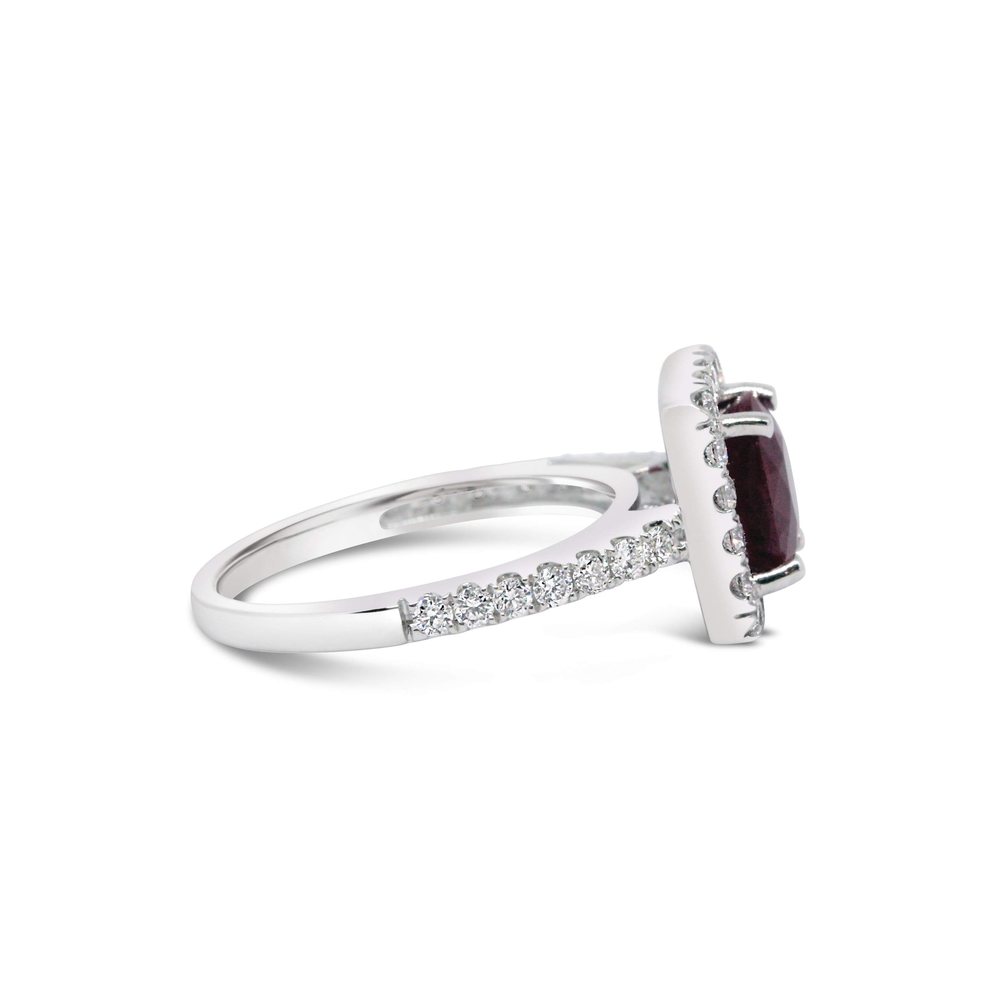 18KT WHITE GOLD BURMA RUBY & DIAMOND RING.