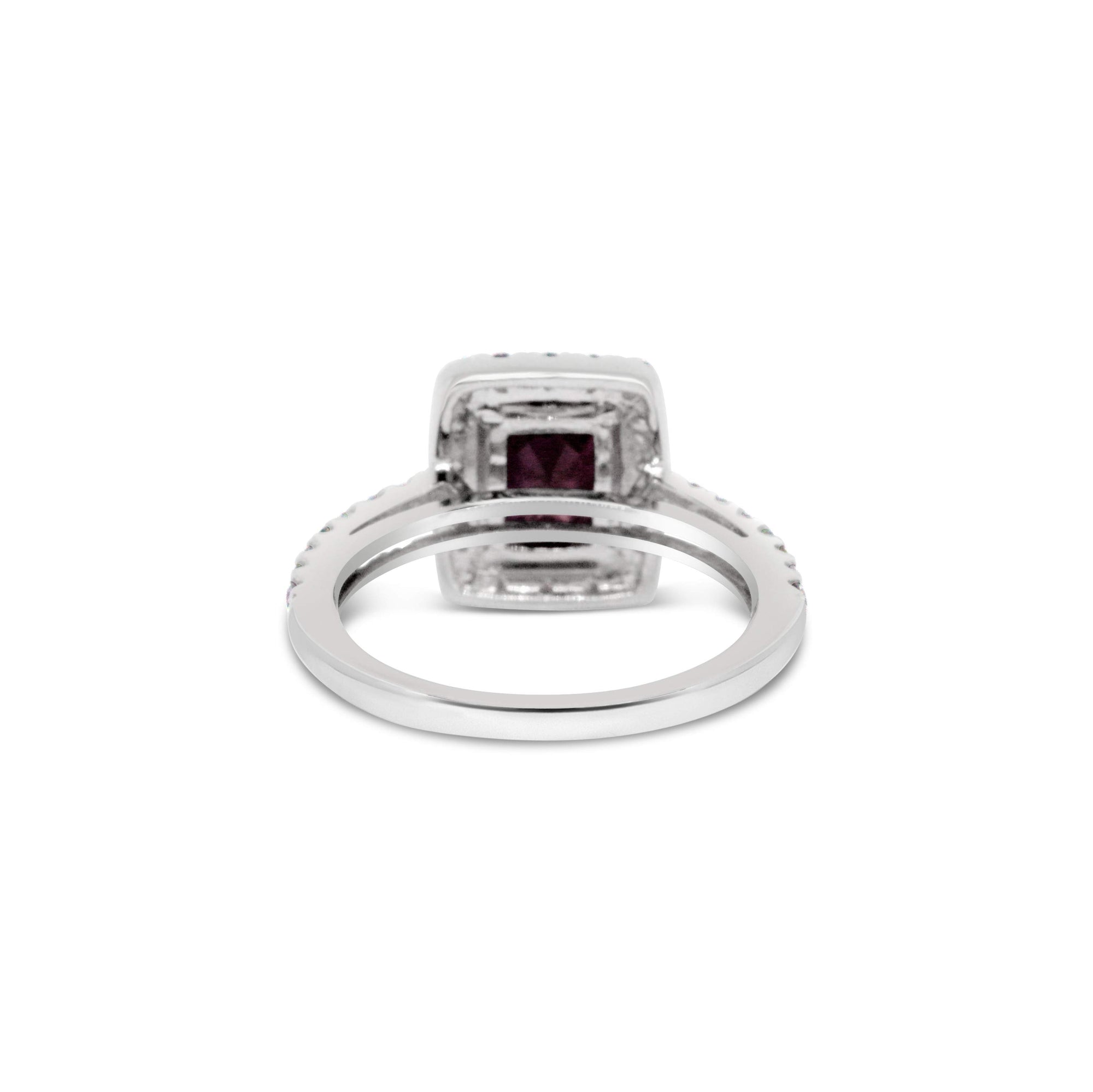 18KT WHITE GOLD BURMA RUBY & DIAMOND RING.