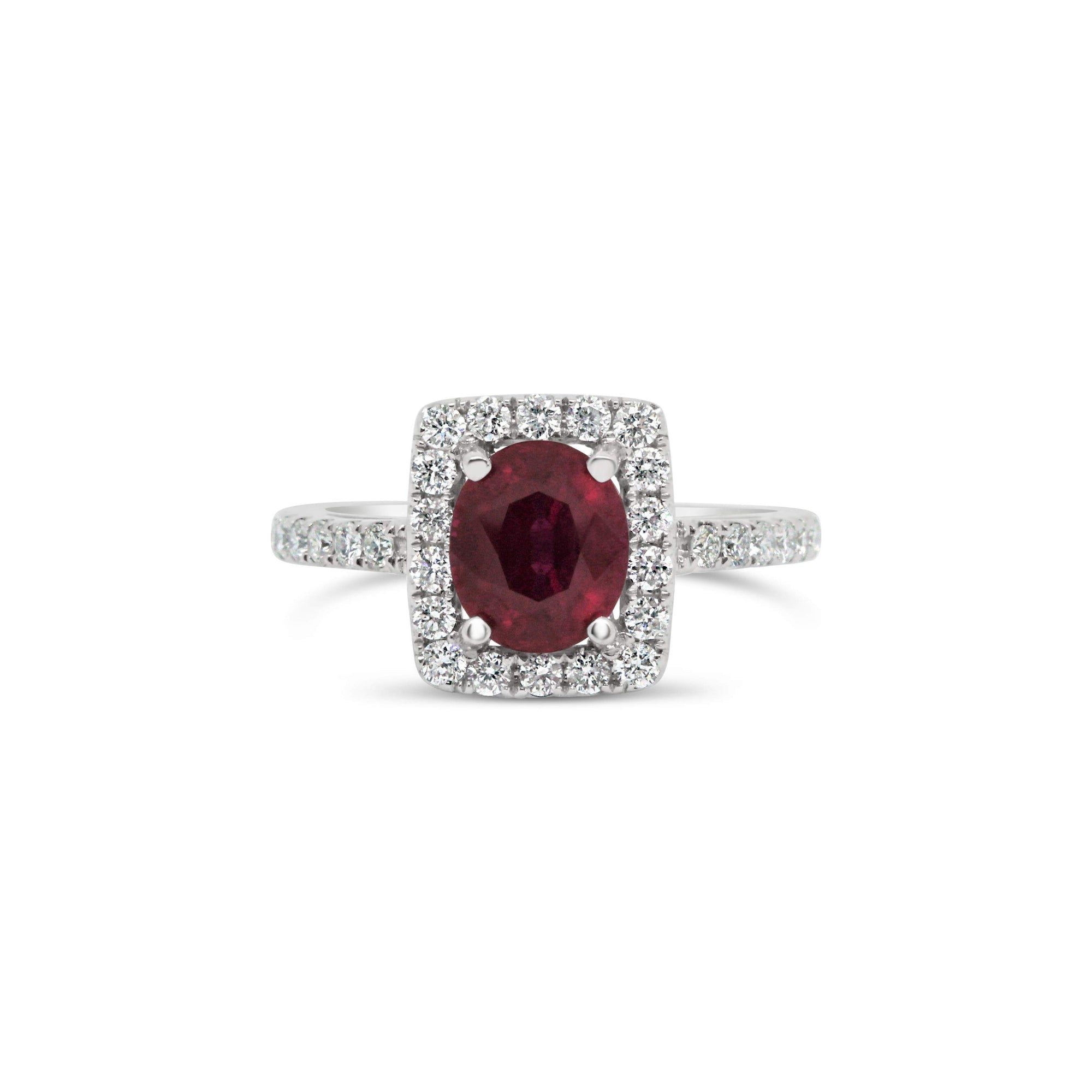 18KT WHITE GOLD BURMA RUBY & DIAMOND RING.