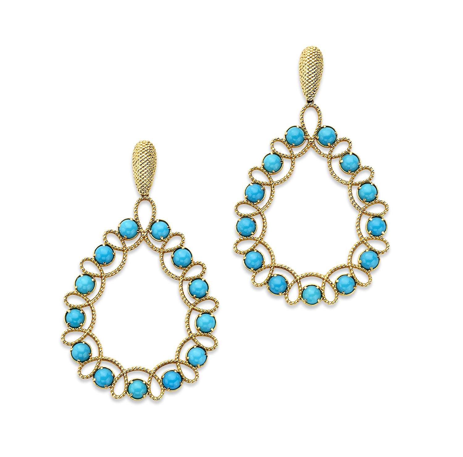 18KT YELLOW GOLD TURQUOISE DROP EARRINGS