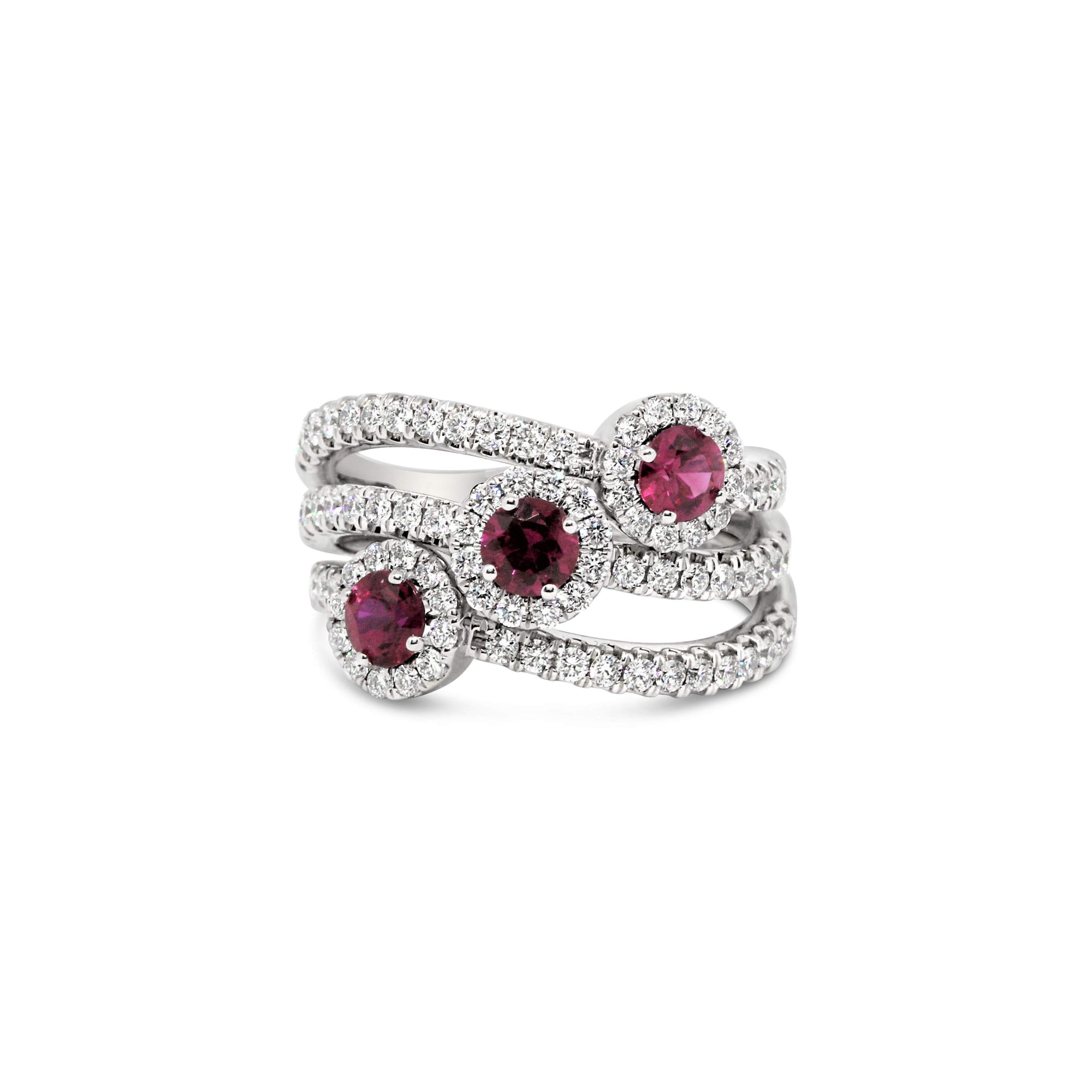 18KT WHITE GOLD RUBY & DIAMOND RING.