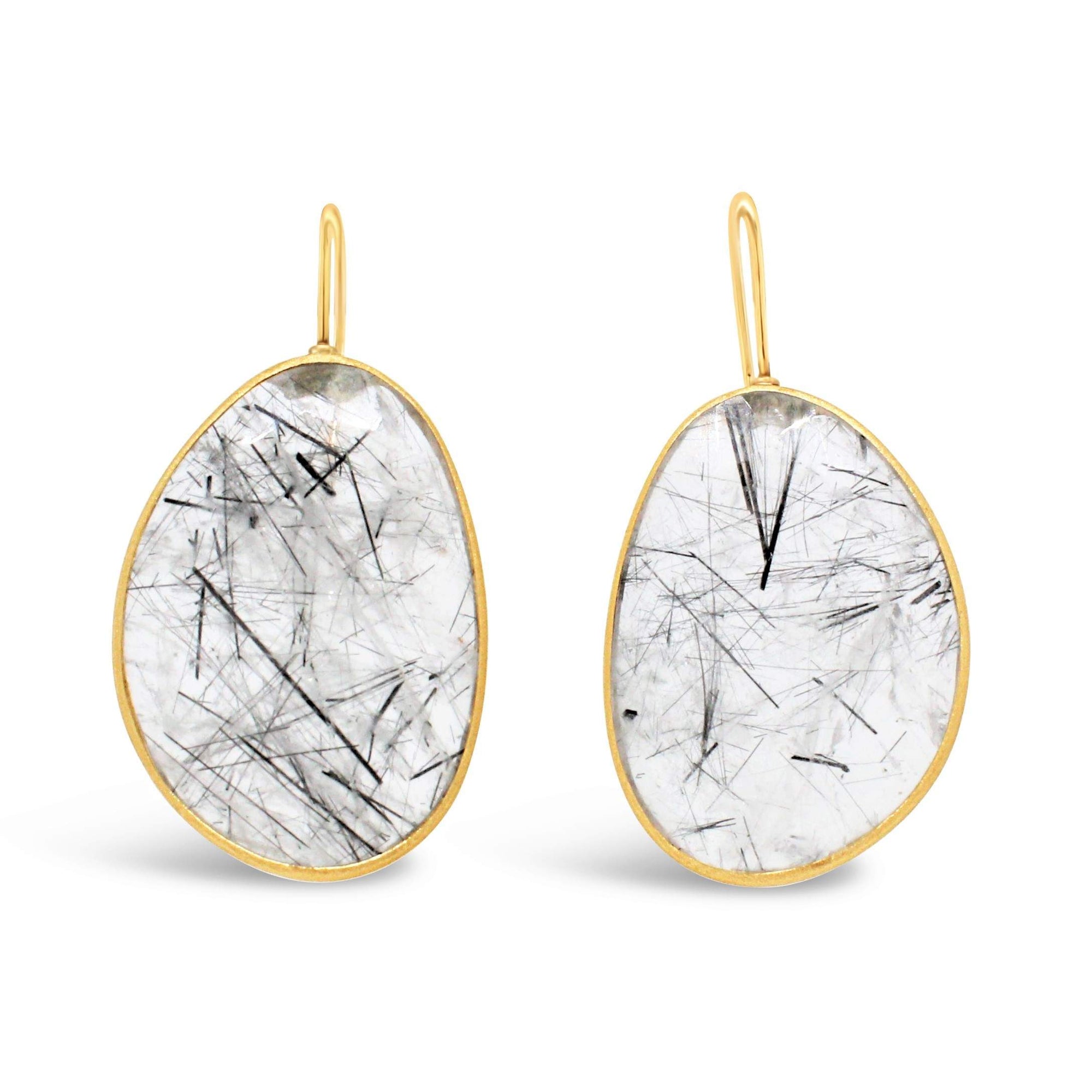 14KT YELLOW GOLD RUTILATED QUARTZ EARRINGS.