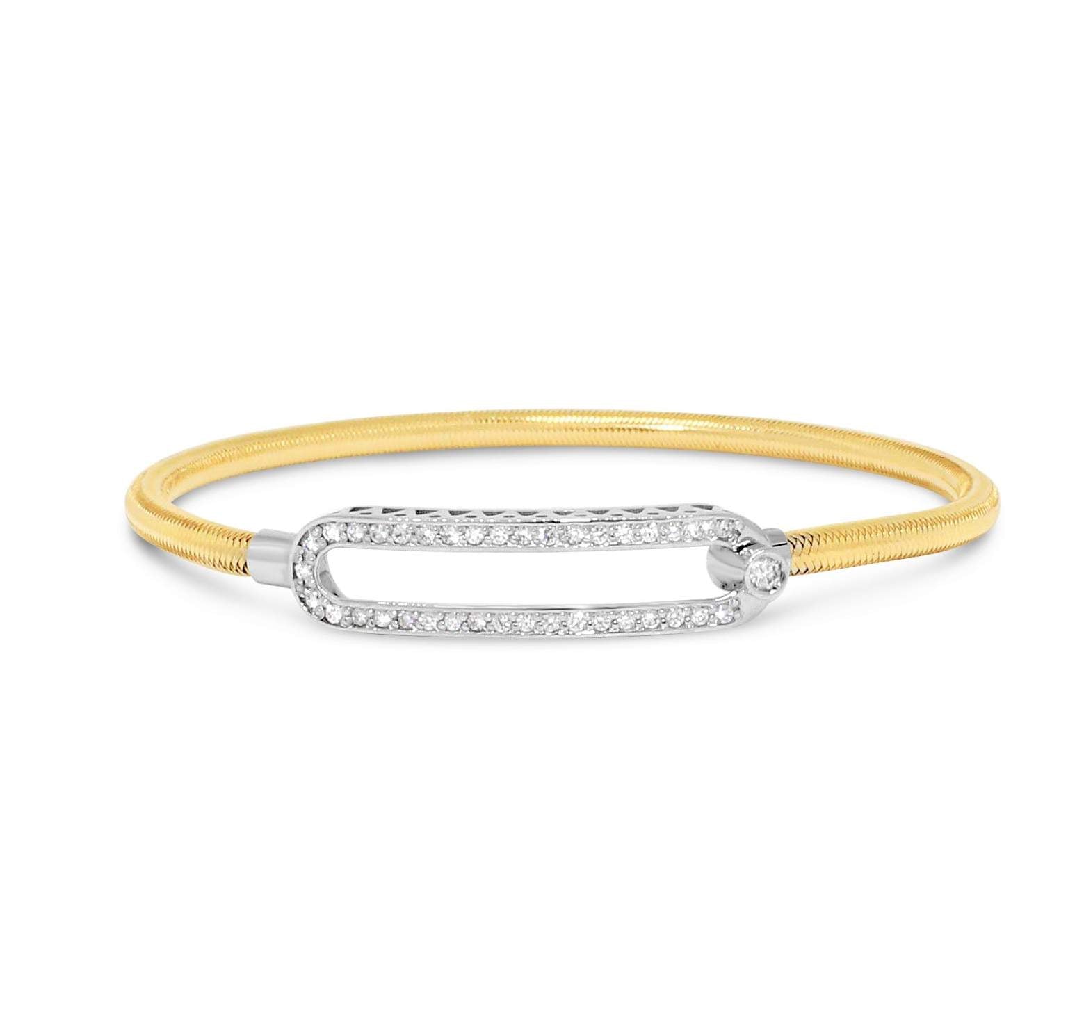 18KT YELLOW GOLD AND STEEL DIAMOND BANGLE.