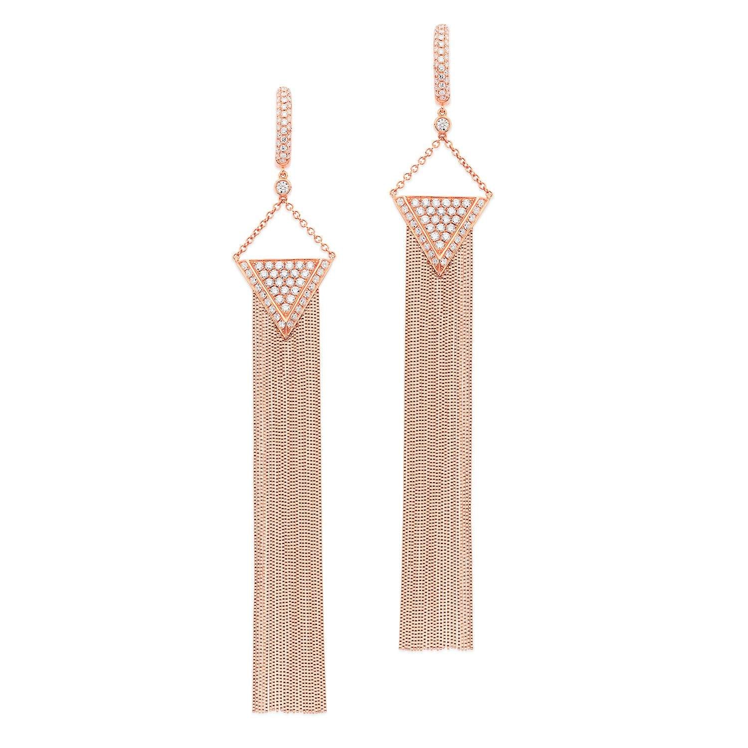 18KT ROSE GOLD DIAMOND TASSEL EARRINGS,