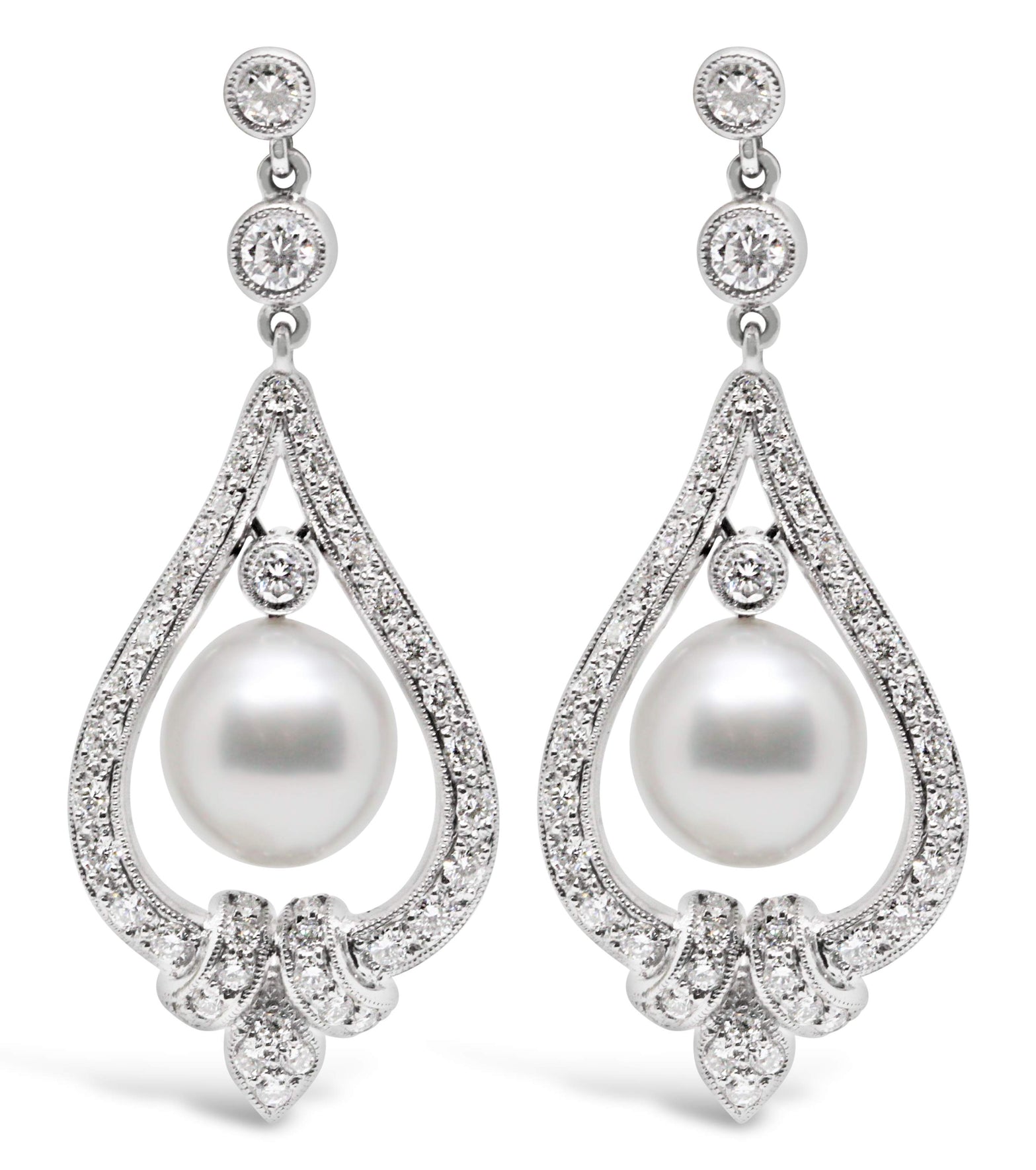 PLATINUM PEARL AND DIAMOND EARRINGS