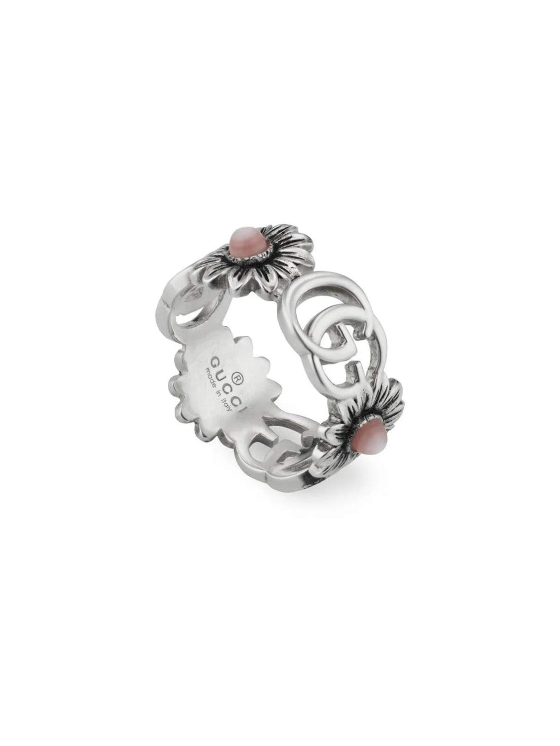 STERLING SILVER GUCCI FLOWER RING.