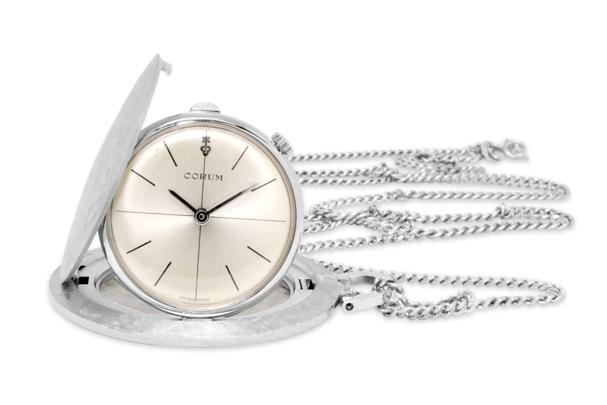 18KT WHITE GOLD VINTAGE CORUM POCKET WATCH.