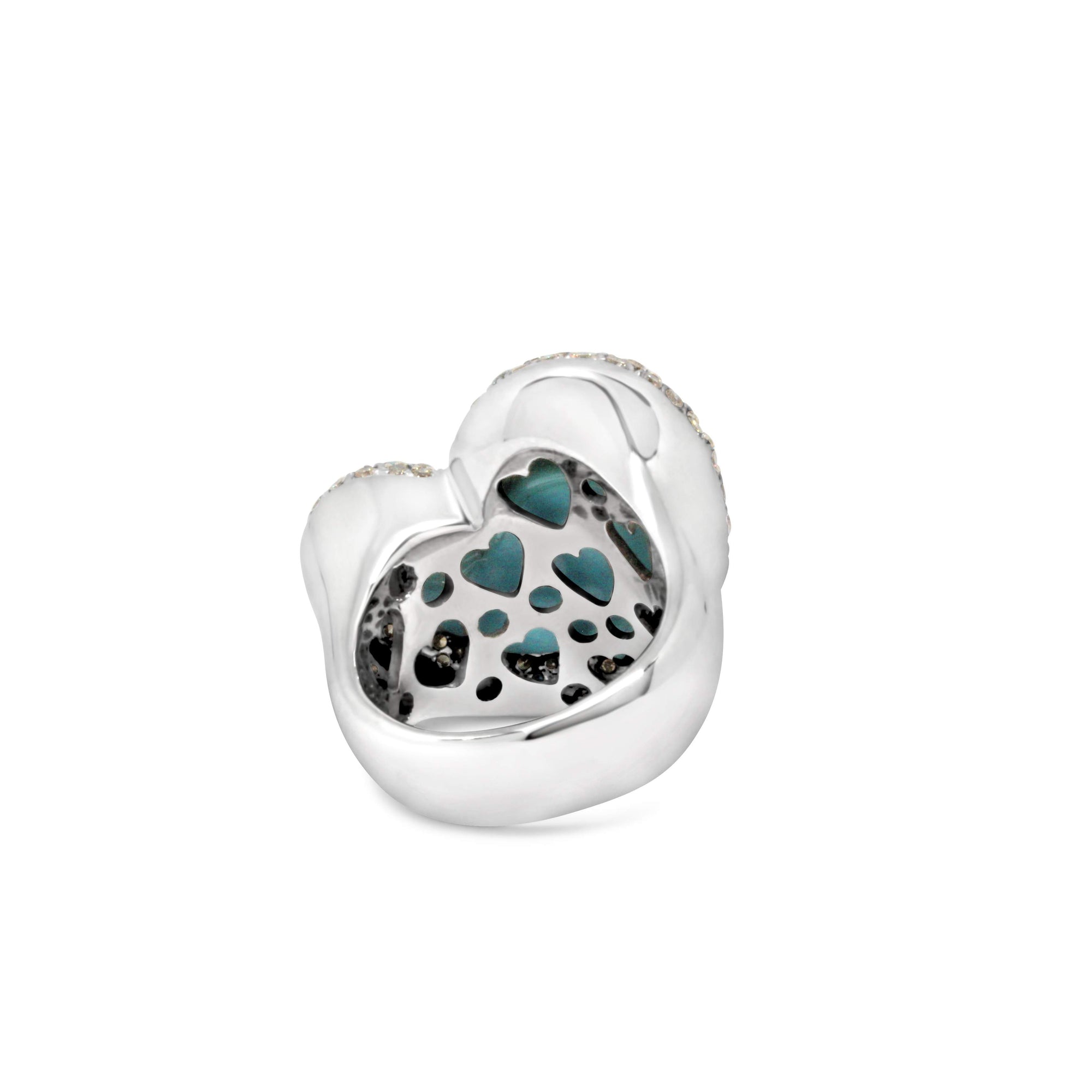 18kt WHITE GOLD TURQUOISE & DIAMOND HEART RING.