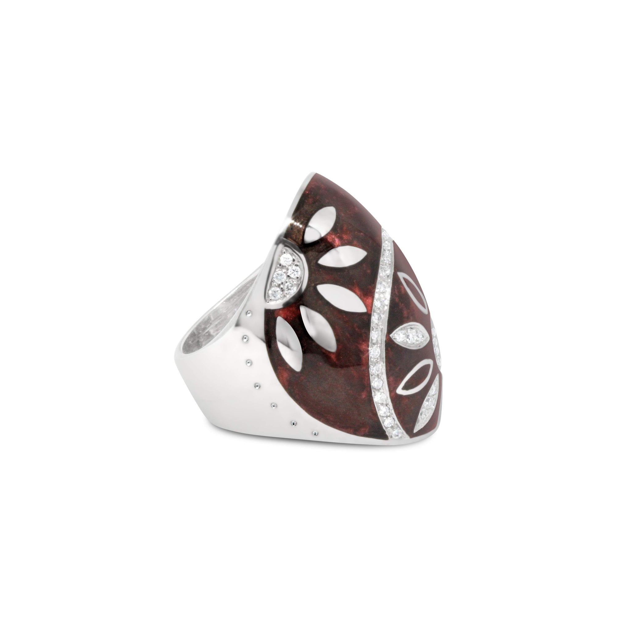 18k White Gold Nouvelle Bague Diamond and Enamel Ring.